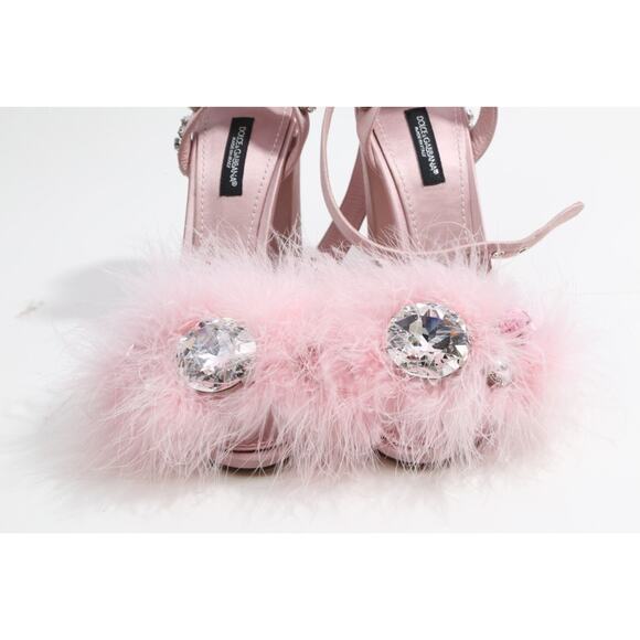 “DOLCE & GABBANA Pink Turkey Feather Crystal Embellished Sandals – Size 37.5” - Picture 6 of 16